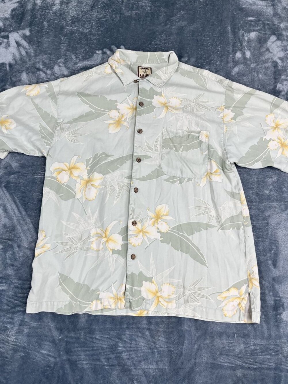 Tommy Bahama Mens Green Floral Hawaiian Short Sleeve Shirt Large